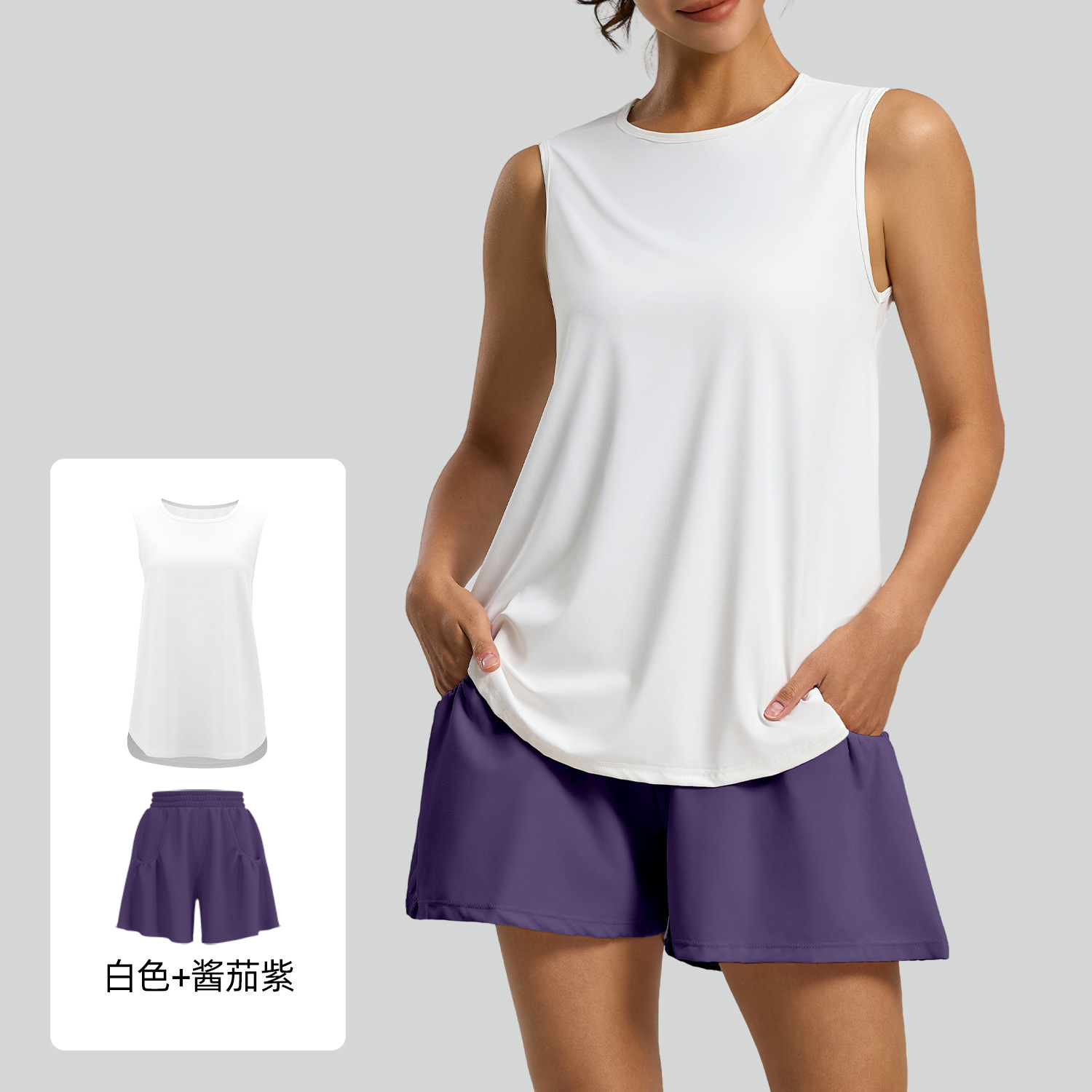 Juyitang traje deportivo de ocio hilo de red para correr suelto chaleco sin mangas blusa pantalones cortos traje deportivo mujer