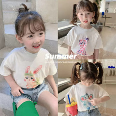 Children's Short Sleeve Pure Cotton T-Shirt Summer Loose Solid Color Cartoon Top Girl Stylish Half Sleeve T Foreign Trade Children's Clothing Wholesale