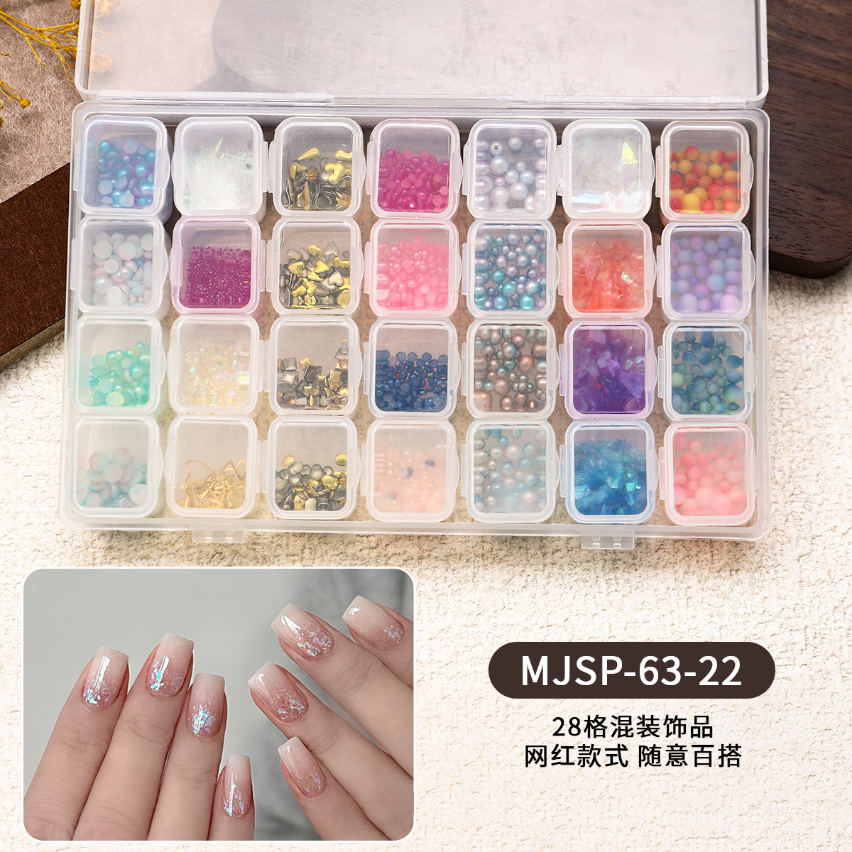 28 joyas de manicura mezcladas, perlas de acero, remaches de estrellas y lunas, conchas de metal, papel de oro y plata, accesorios de uñas, cristal