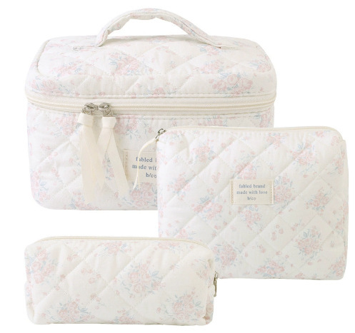 Bolsos de maquillaje portátiles de gran capacidad, pequeñas flores trituradas, acolchados portátiles, algodón, flores encantadoras, estudiantes viajeros