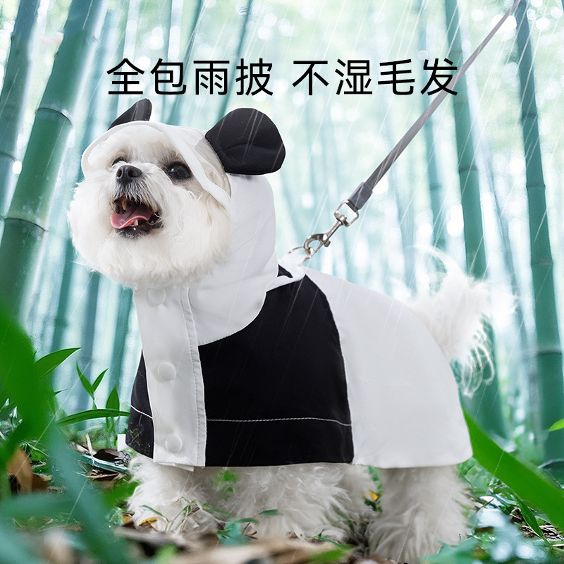 Impermeable de panda rojo de color de contraste blanco y negro, perro pequeño Teddy, ropa impermeable para perros y perros húmedos en verano