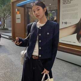法式圆领小香风外套女秋冬高级感名媛气质宽松休闲千金夹克上衣