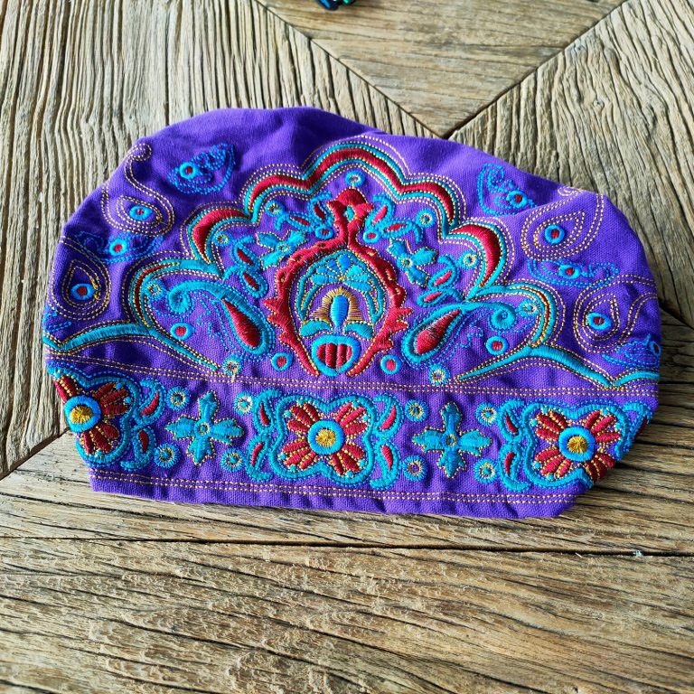 Chapeau haut de forme vide en toile brodée de style ethnique pour femmes, foulard élastique réglable pour voyage et photo_voghion.com