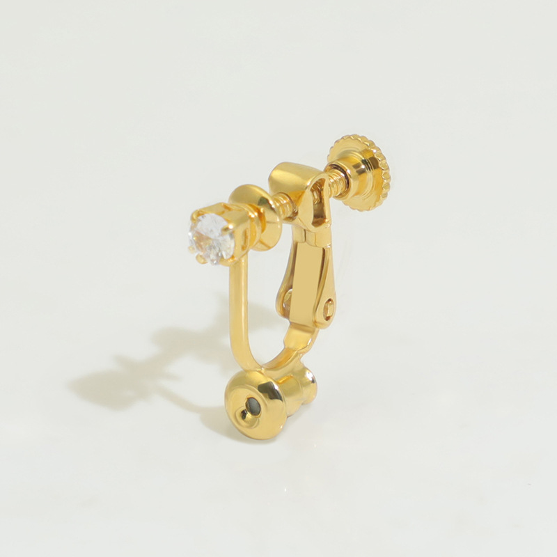 White ear clips with zircon, bullet, 3mm