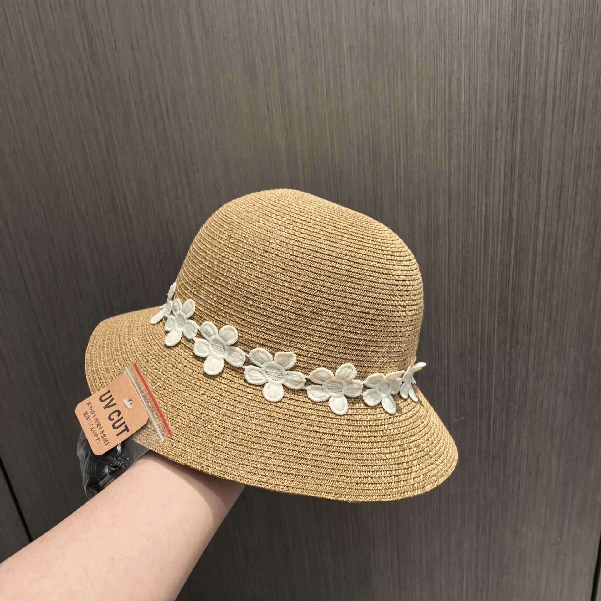 Cappello di paglia elegante stile hepburn per donna spiaggia_voghion.com