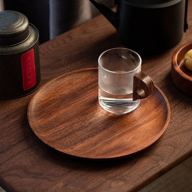 Walnut Tray Solid Wood Round Storage Fruit Tray Home Dry Brew Tea Tray Fruit Plate Coffee Plate Round Wooden Plate