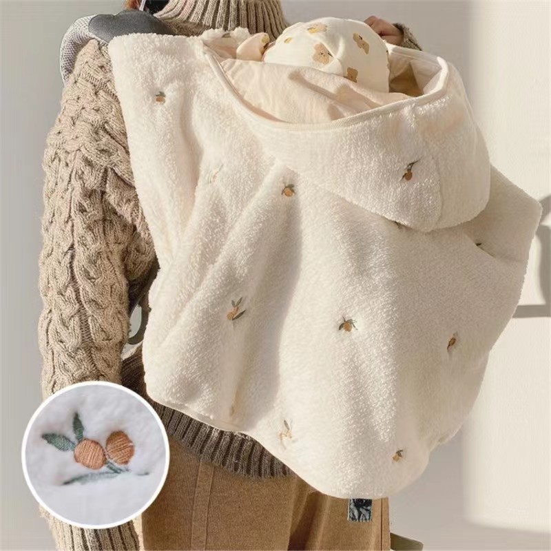 Ins New Kidsren's Jumpsuit Hooded Cloak Coral Velvet Embroidered Cloak Baby Outdoor Windproof Warm Shawl