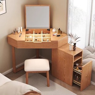 Ash Wood Dressing Table Bedroom Light Luxury High-end Corner Dressing Table Stool Multifunctional Makeup Table with Mirror New Style