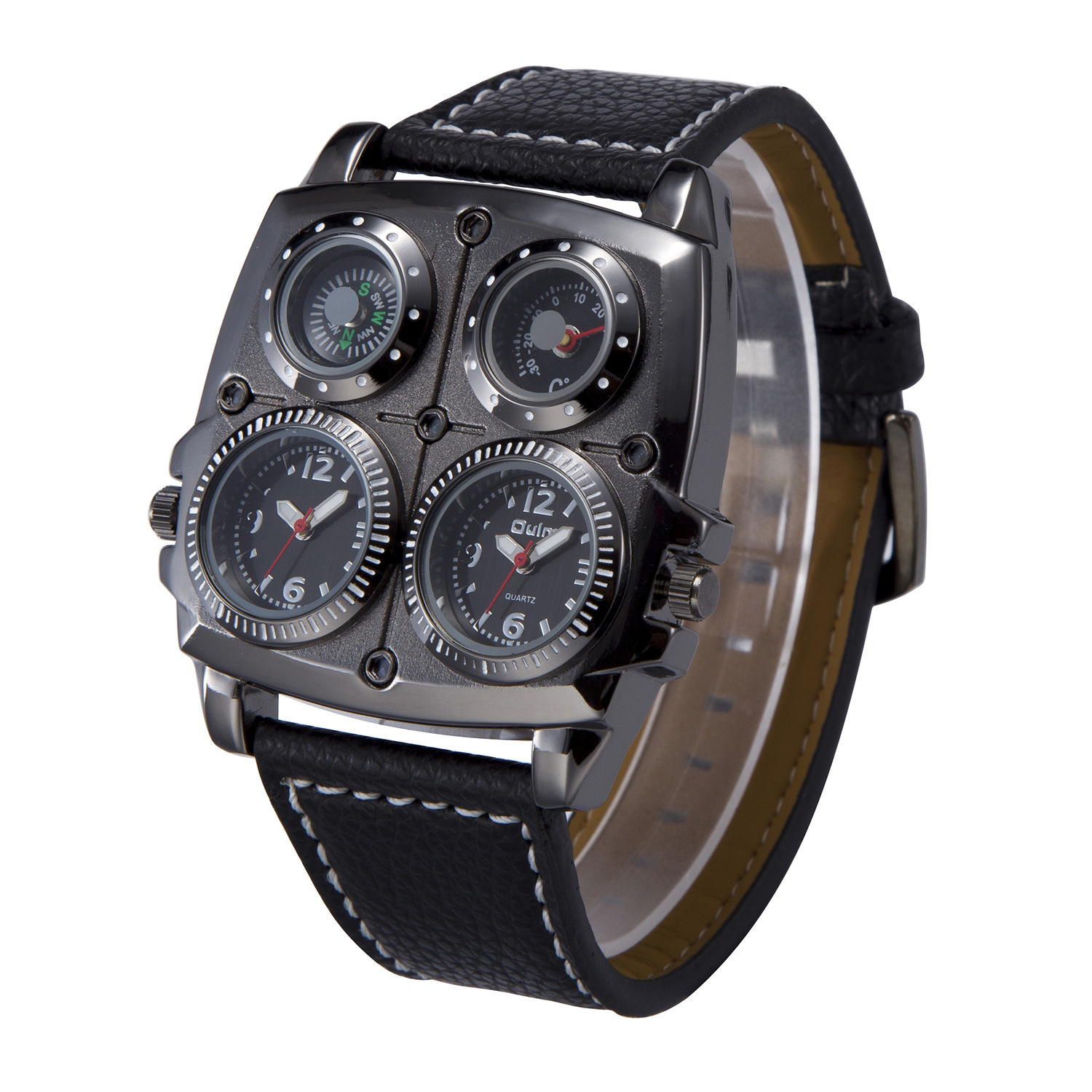 Oulm gran dial de moda casual reloj de los hombres gran dial doble zona horaria brújula decoración de los hombres reloj de cuarzo 1140 image 2