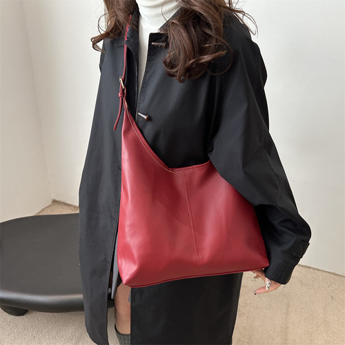 Large Capacity Commuter Winter Trend 2025 Plain Color Simple Texture Casual Shoulder A-Frame Tote Bag for Women