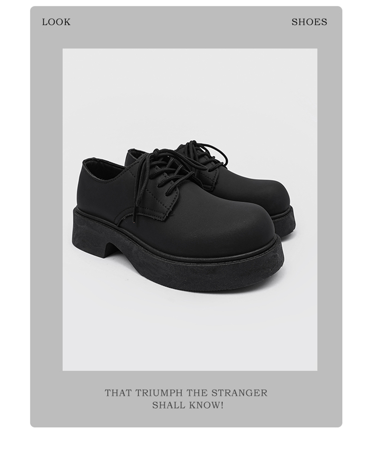 ShoeVault Round Toe Derby For Men Winter Casual Chunky Couple Thick Sole Height Increasing Black Matte British Leather Shoes_voghion.com