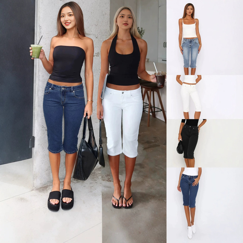 Cross-border European and American women's stretch cropped jeans Amazon TEMU women's denim cropped pants new style Cross-border European and American women's stretch cropped jeans Amazon TEMU women's denim cropped pants new style