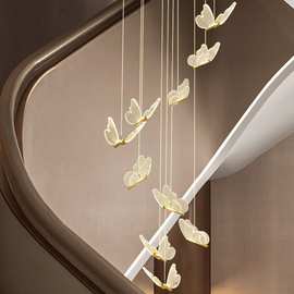 楼梯吊灯复式别墅大厅透明蝴蝶吧台灯创意简约现代轻奢客厅吊灯具