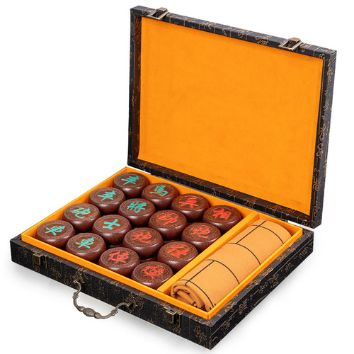 High-end Chinese Ebony Rosewood Chess Set, Large Red Sandalwood Bloodwood Chess Set for Adults and Seniors, Portable Chessboard