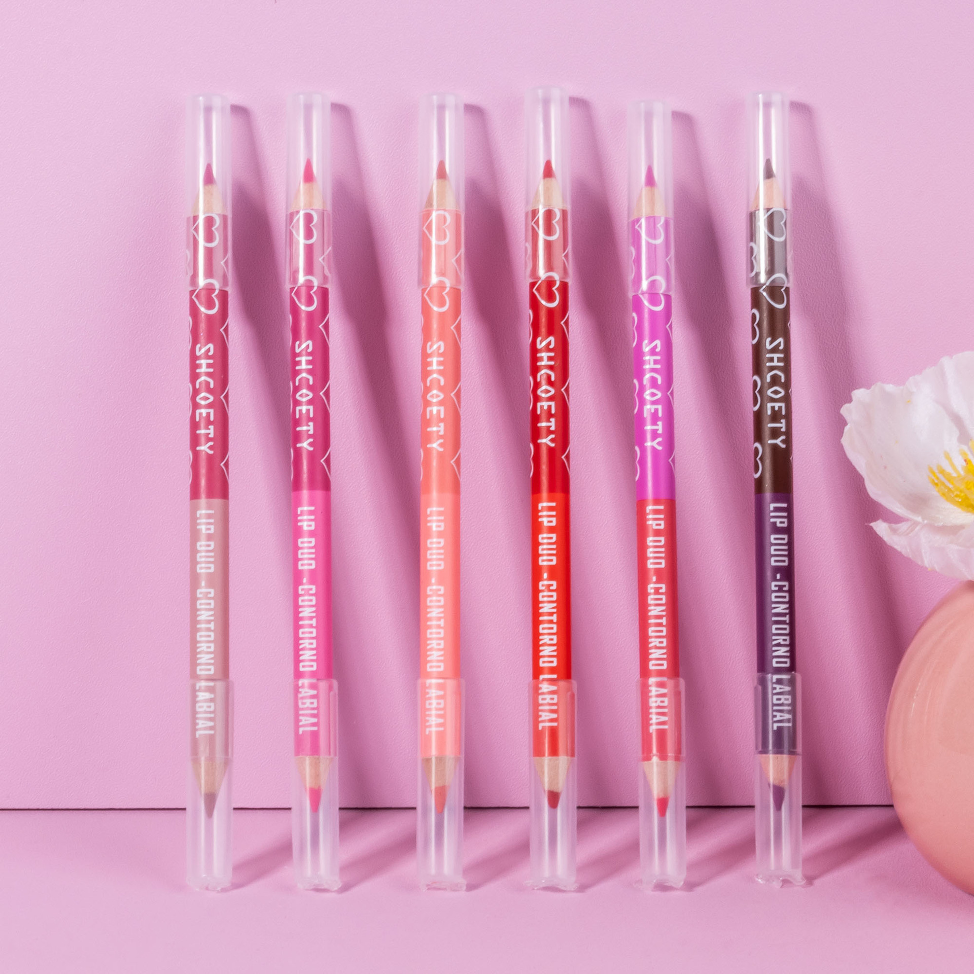 SHCOETY Cross-border double-headed dual-color wooden lip liner pen matte, long-lasting, easy to color, non-stick to cups, outlining pen makeup undefined