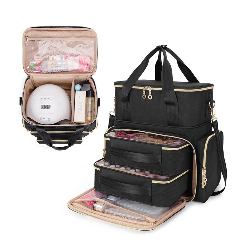 Nueva caja de almacenamiento de esmalte de uñas de doble capa, bolsa de acabado de esmalte de uñas con 2 bolsas extraíbles y kit de herramientas