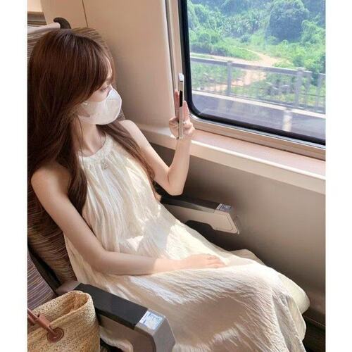 Improved version, please check the actual product before ordering French-style V-neck dress fairy summer loose and slimming new sleeveless