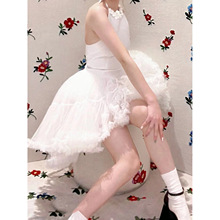 现货小众名媛风设计感蓬蓬裙女2023夏季新款斜领燕尾不规则吊带裙
