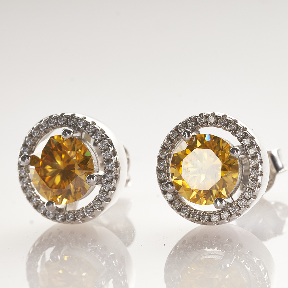 S925 plata esterlina diamante moissan pendientes 1 quilate 6.5mmX2 rosa azul moissanita pendientes