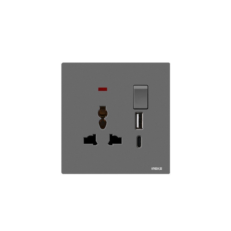 86型肤感灰综合系列一开多五孔USB+TYPE-C开关插座家用大功率|undefined