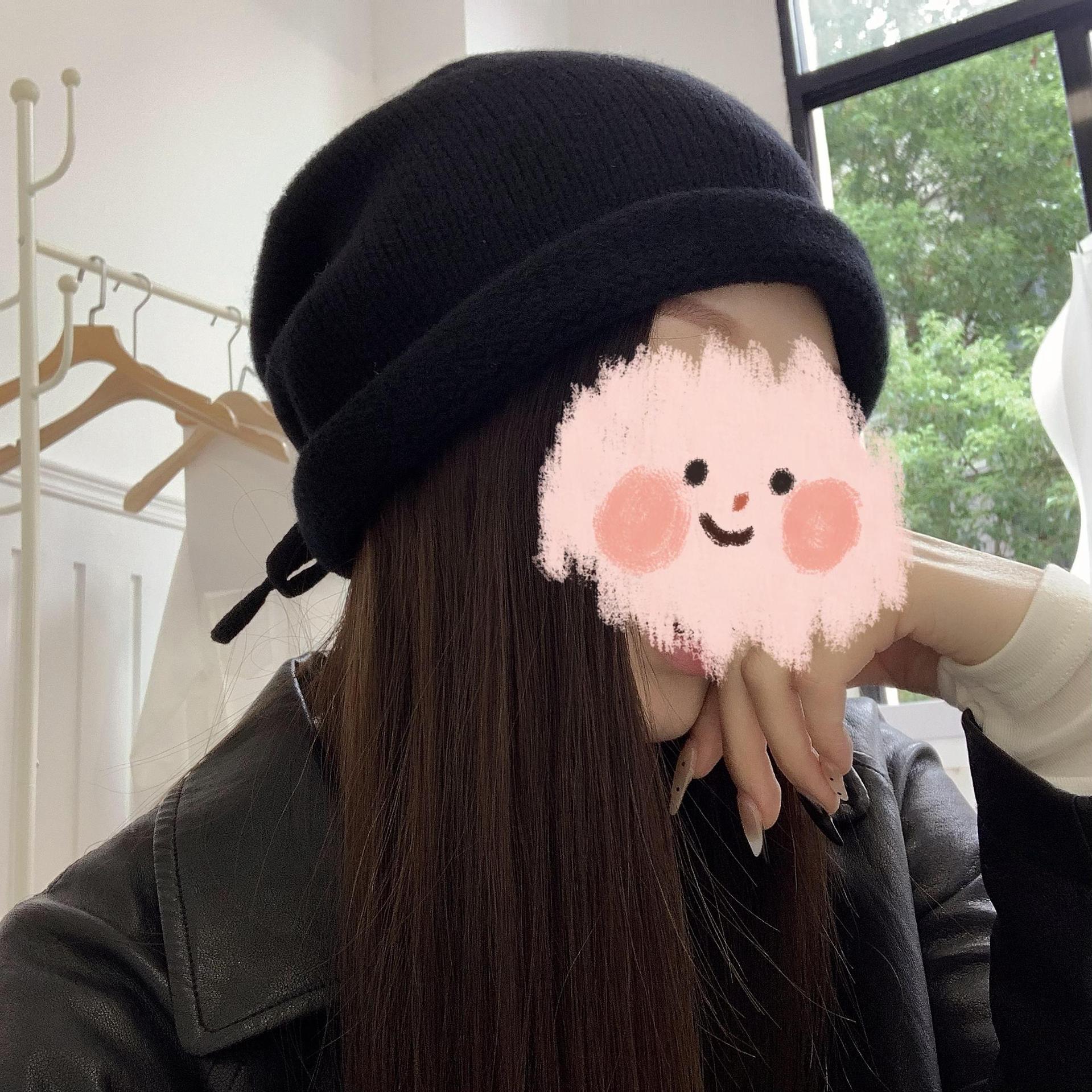 Sombrero de cabeza grande nuevo calentamiento de bordado de lana pura sombrero de punto de luna sombrero de cuerda de dibujo sombrero de pila