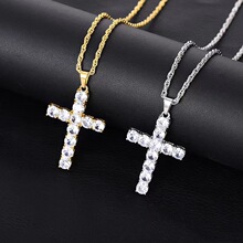 潮款满钻十字架项链马思维同款锆石欧美嘻哈男女潮流个性钛钢项链