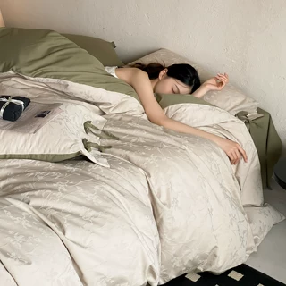 复古女生绑带款大提花100全棉四件套 裸睡柔软长绒棉纯棉床单床笠
