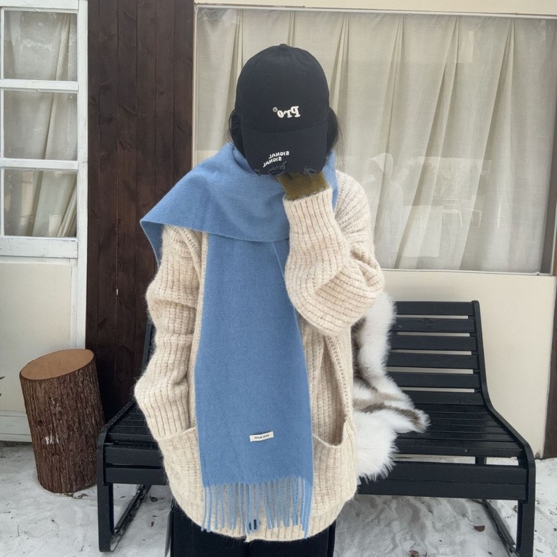 新款秋冬季女款羊毛混纺围巾纯色流苏韩版百搭时尚氛围感保暖围脖|undefined