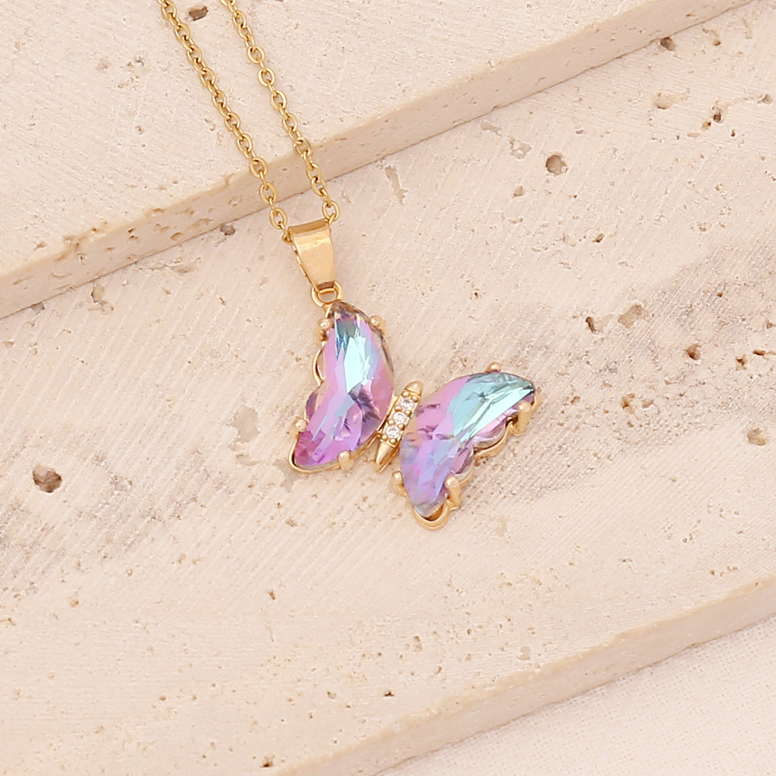 Multicolor Gradient Butterfly Personality Stainless Steel Necklace
