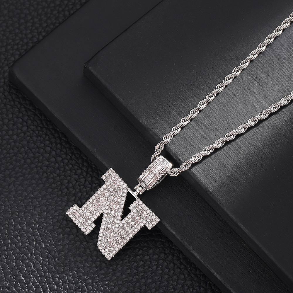 Hip-Hop Vintage Style Letter 304 Stainless Steel Copper Men's Pendant Necklace J 20Inch Hemp Flowers Chain Silver display picture 16