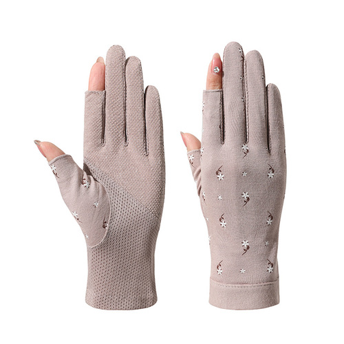 Fingerless sun protection gloves for women summer thin cotton anti-UV driving and riding non-slip breathable tea picking touch screen half-finger gloves