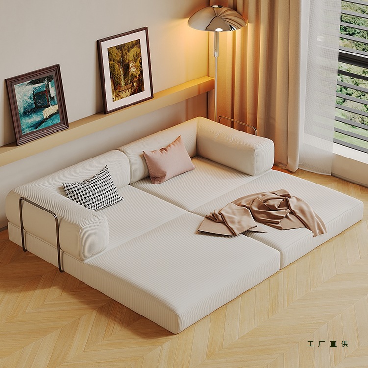 Second-Hand Cream Style Tofu Block Sofa Foldable Removable Sofa Bed Corduroy Apartment Lazy Sofa Small Apartment