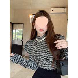 韩版宫廷风长袖恤女秋季新款修身显瘦半高领泡泡袖上衣潮