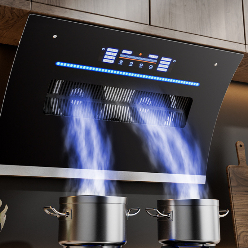Campana extractora cocina gran succión doble máquina de humo de motor lateral absorción de aceite limpieza automática fábrica doméstica una pieza al por mayor