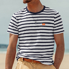 Estación independiente nuevo verano nuevo hombre de manga corta moda casual chaqueta a rayas camiseta de cuello redondo