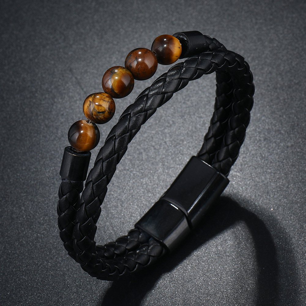 21g Weight Bangle Classification Pu Leather Chain Material 1 Piece Quantity Daily Occasion Pu Leather, Alloy Material Geometric Pattern All Seasons Season Men's Gender Beaded, Handmade Design Vintage Style, Punk Style Vintage Style Punk Geometric Pu Leather Alloy Beaded Handmade Men's Bangle Men Cord & Leather Bracelets 4