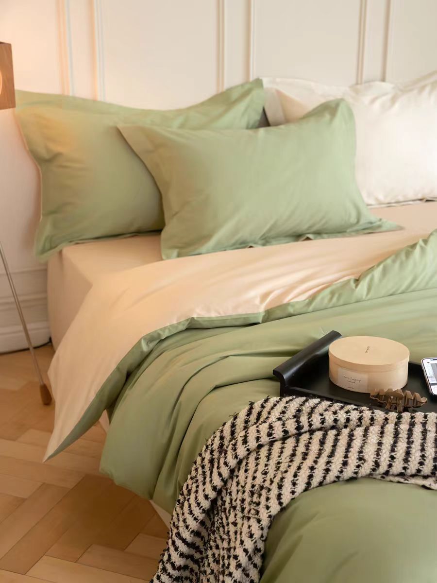 El estilo nórdico de 100 cortesía de satín largo algodón de cuatro piezas de algodón puro simple de color sólido sábanas de cama de algodón