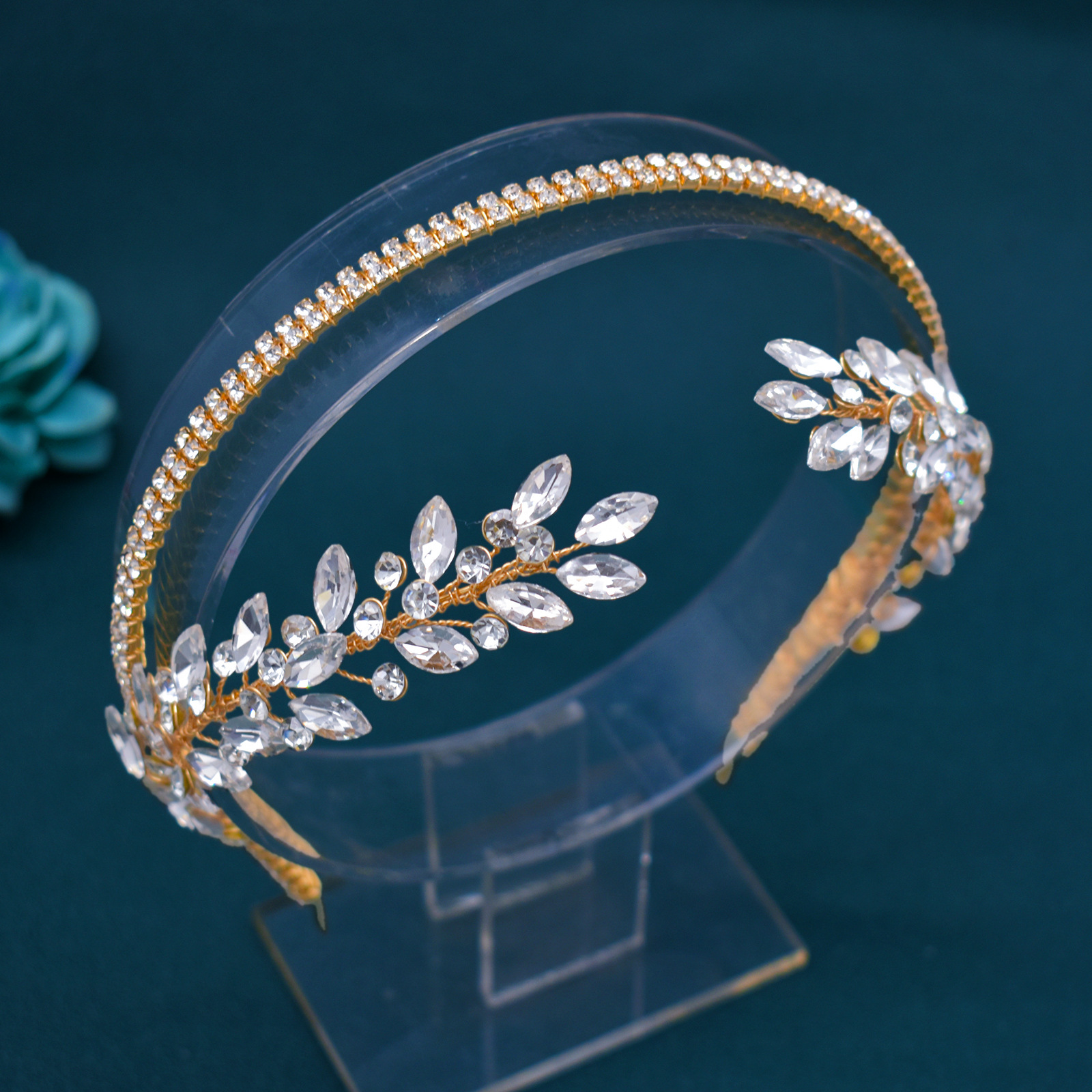 30g Weight Hair Band Hair Accessories Type Rhinestones Inlay Material 1 Piece Quantity Iron Material Leaf Pattern All Seasons Season Women's Gender Elegant, Glam, Bridal Style Elegant Glam Bridal Women's Leaf Rhinestone Crown Jewelry Headband 5