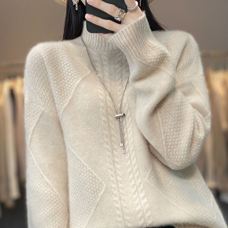 Autumn and Winter New Thickened Half-High Collar Knitted Twisted Sweater for Women, Loose and Versatile Knitted Sweater Bottoming Top Autumn and Winter New Thickened Half-High Collar Knitted Twisted Sweater for Women, Loose and Versatile Knitted Sweater Bottoming Top