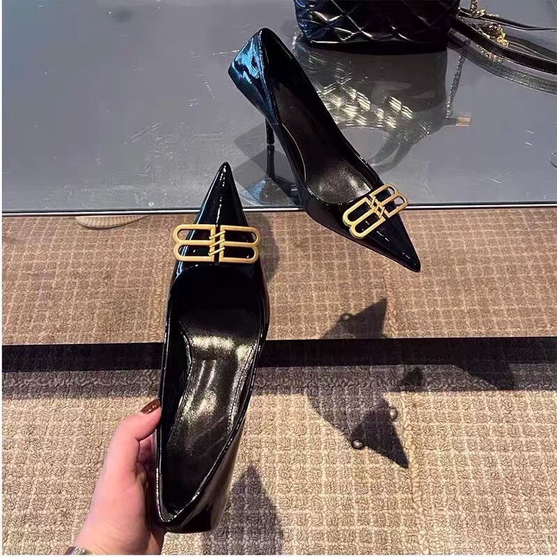 2026 Early Spring New Style Black Pointed Toe Stiletto Heels with Metal Buckle, Versatile and Sexy High Heels for Women, Shallow Mouth Single Shoes 2026 Early Spring New Style Black Pointed Toe Stiletto Heels with Metal Buckle, Versatile and Sexy High Heels for Women, Shallow Mouth Single Shoes