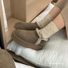 桑坡雪地靴厚底2025冬季新款羊皮毛一体编织毛线口保暖短筒棉鞋女