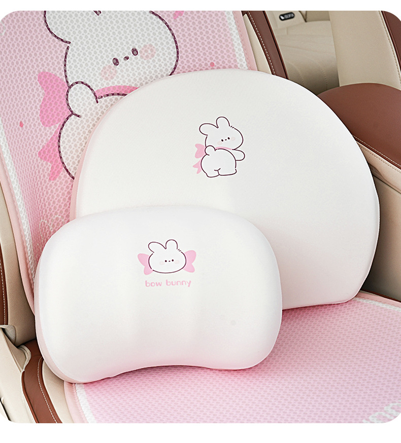 Summer Soft and Breathable Car Lumbar Support, Ice Silk Memory Foam Car Headrest, Neck Pillow, Cartoon Car Cushion Lumbar Support