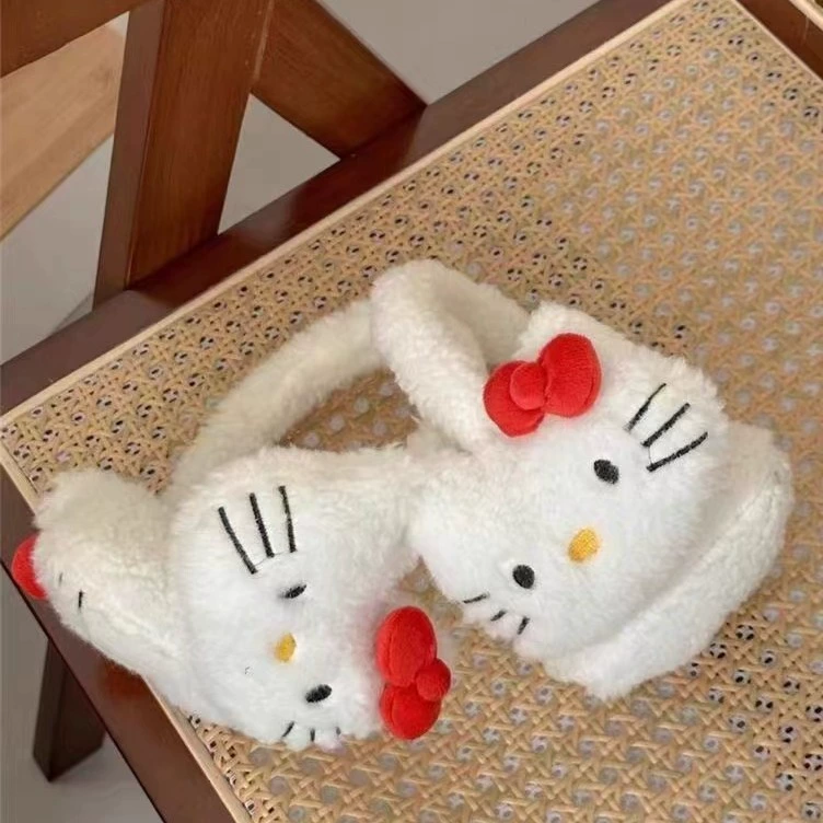 Earmuffs (Hello Kitty) plush foldable cat‑ear ear warmers, faux‑fur or lamb‑wool