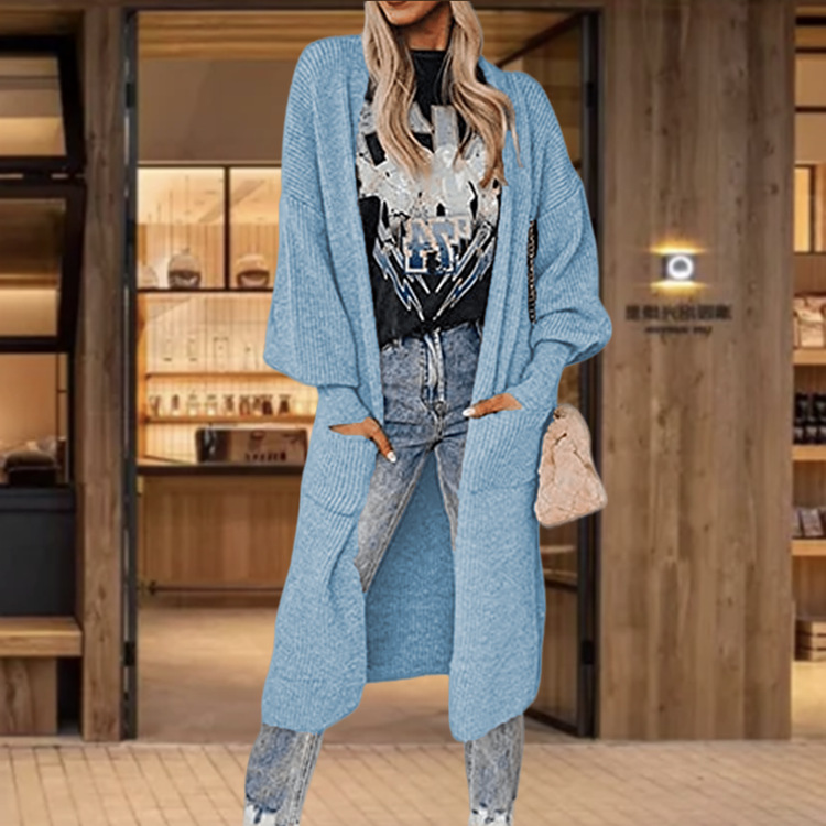 Damen Strickcardigan Mit Taschen Langarm Strickjacke Für Damen_voghion.com