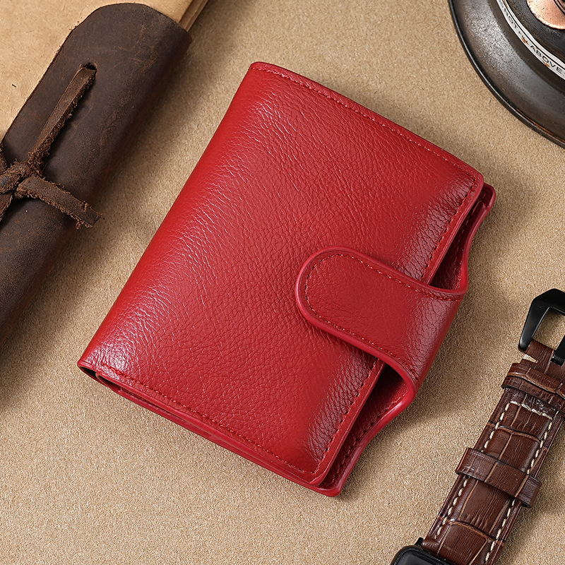 RFID anti-robo cepillo cartera multifuncional buckle mujer cartera PU doble metal cartera de hombre cartera de tarjetas cartera