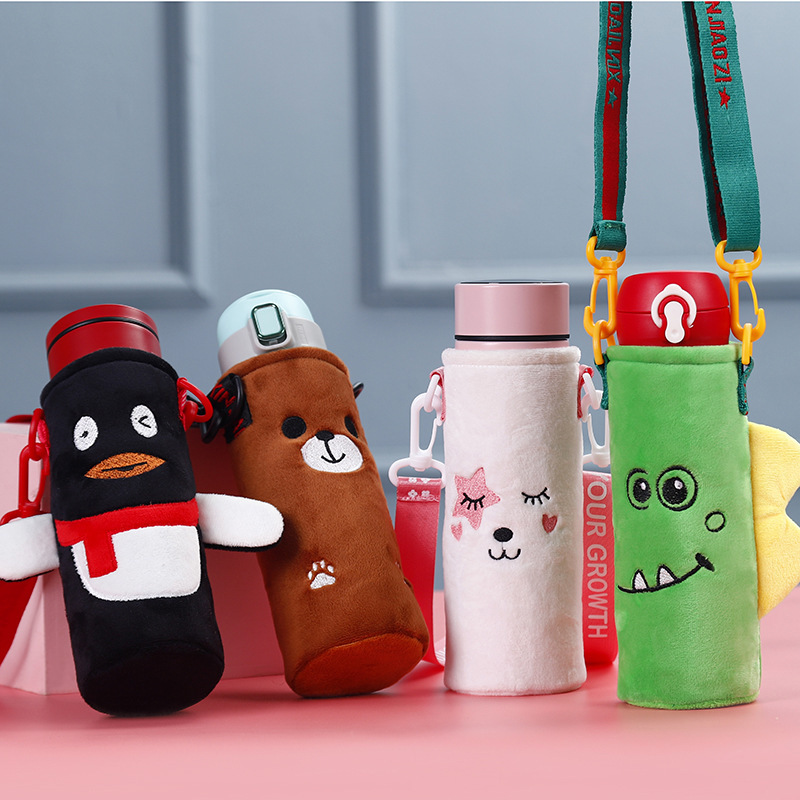 Cartoon Thermos Cup Sleeve, Protective Cover, Anti-Drop Cup Bag with Strap for Children and Elementary School Students