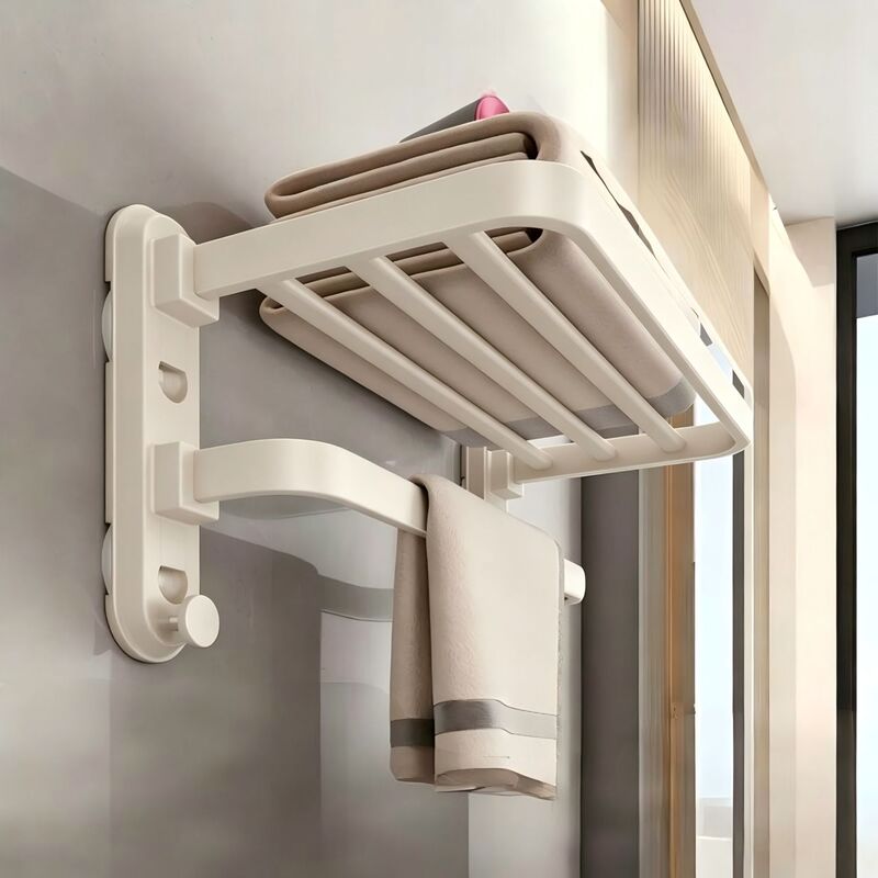 Suction Cup Household Foldable No-Drill Clothes and Towel Rack Storage Rack Bathroom Wall-Mounted Storage Shelf