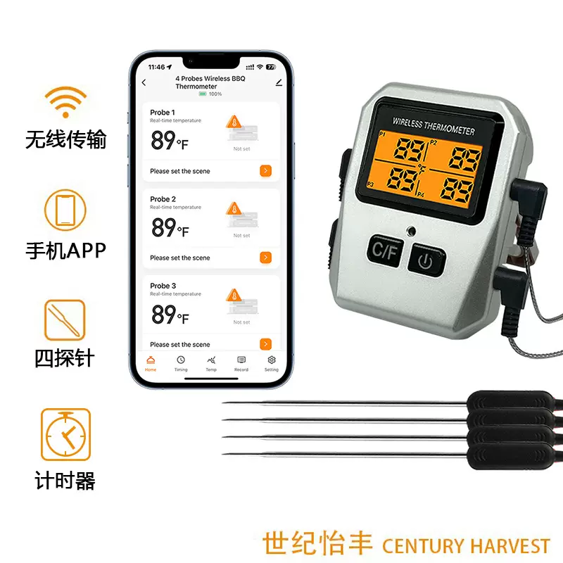 无线蓝牙烧烤温度计跨境新款CH-610四探针厨房烤箱肉类食品温度计