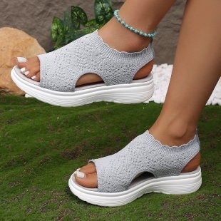Sandalias de Cuña Tejidas para Mujer Talla Grande de Tela y Caucho con Suela Gruesa para Verano image 10