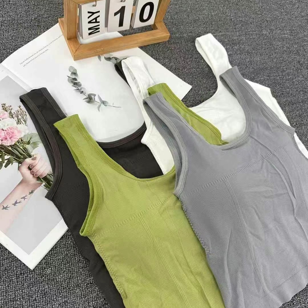 Casual chaleco deportivo una taza fija cuello cuadrado ancho cinturón de hombro cojín de pecho sin sujetador se puede usar fuera de la ropa delgada mujer